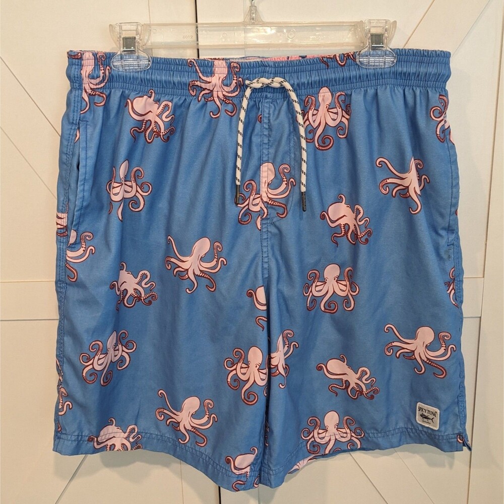 Spicy Tuna Octopus Swim Trunks Blue Mens L Tropical Mesh Lined